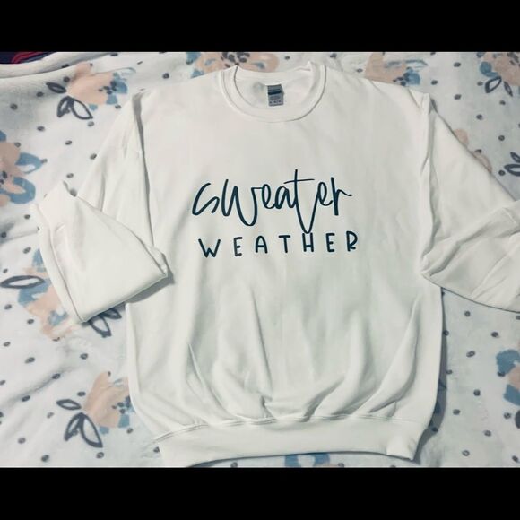 NWOT White Crewneck sweatshirt “Sweater Weather” various sizes available - Picture 2 of 8
